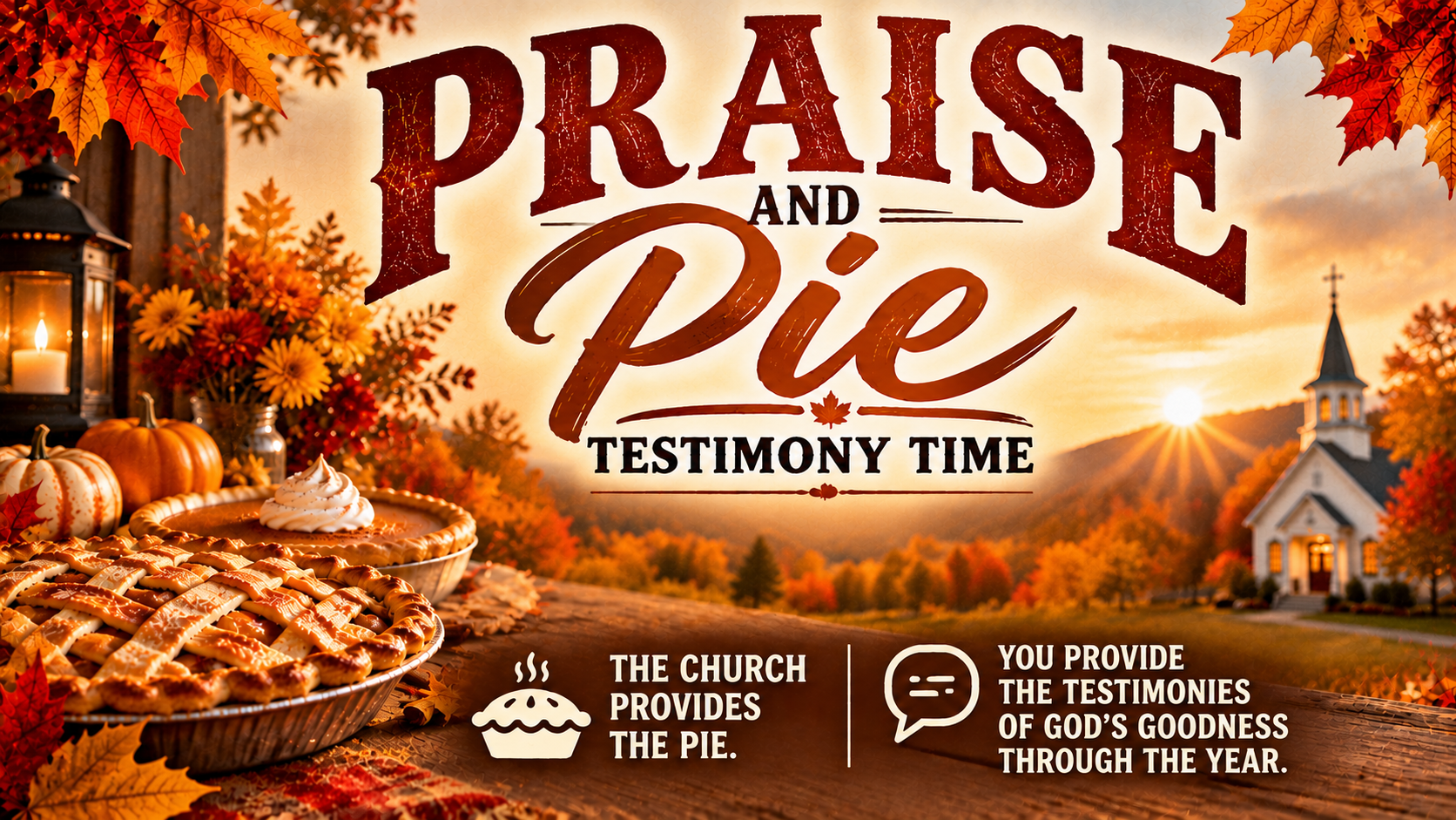Praise and Pie Testimony Time, Wednesday, November 25 at 6:00 PM, Elmwood Baptist Church